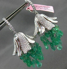 ANTIQUE LARGE 38.89CT DIAMOND & AAA EMERALD 18KT WHITE GOLD CHANDELIER EARRINGS