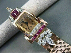 ANTIQUE 2.75CT DIAMOND & AAA RUBY 14KT WHITE & ROSE GOLD HAMILTON WATCH #22361