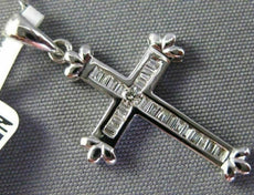 ESTATE SMALL .18CT BAGUETTE DIAMOND 18KT WHITE GOLD 3D CROSS PENDANT WITH CHAIN