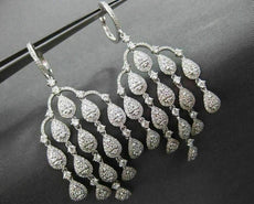 ANTIQUE LARGE 3.32CT DIAMOND 18K WHITE GOLD RAINDROP CHANDELIER HANGING EARRINGS