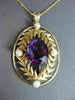 ANTIQUE LARGE 4.0CT AAA AMETHYST & PEARL 14KT YELLOW GOLD FLORAL PENDANT #23088