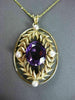 ANTIQUE LARGE 4.0CT AAA AMETHYST & PEARL 14KT YELLOW GOLD FLORAL PENDANT #23088