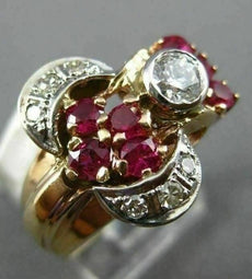 ANTIQUE LARGE .70CT OLD MINE DIAMOND & AAA RUBY 14K WHITE & ROSE GOLD RING #1653