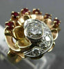 ANTIQUE 1.45CT DIAMOND & RUBY 14KT ROSE & WHITE GOLD FLOWER COCKTAIL RING #1968