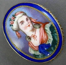 ANTIQUE AAA MULTI COLOR ENAMEL 14K YELLOW GOLD 3D LADY CAMEO PORTRAIT PIN BROOCH