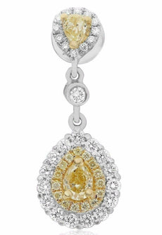 1.77CT WHITE & FANCY YELLOW DIAMOND 18KT 2 TONE GOLD PEAR SHAPE HANGING EARRINGS