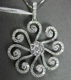 ANTIQUE 1.48CT DIAMOND 18K WHITE GOLD FLOATING FLOWER CHANDELIER PENDANT & CHAIN