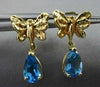 ESTATE .20CT BLUE TOPAZ 14KT YELLOW GOLD 3D BUTTERFLY HANGING EARRINGS #25197