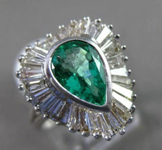 ANTIQUE LARGE 2.72CT DIAMOND & AAA COLOMBIAN EMERALD 18KT W GOLD BALLERINA RING