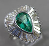ANTIQUE LARGE 2.72CT DIAMOND & AAA COLOMBIAN EMERALD 18KT W GOLD BALLERINA RING