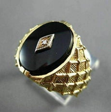 ANTIQUE LARGE .01CT DIAMOND & AAA ONYX 14K WHITE & YELLOW GOLD 3D CHECKERED RING