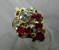 ANTIQUE 2.85CT ROUND DIAMOND & RUBY 14KT YELLOW GOLD 3D CROWN SOLITARE LOVE RING