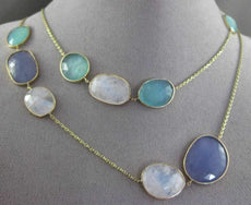 ANTIQUE EXTRA LONG 75.0CTW MULTI SHAPE GEM BY THE YARD 14KT YELLOW GOLD NECKLACE