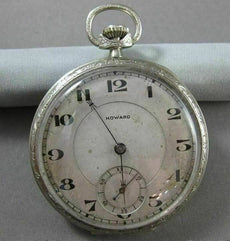 ANTIQUE 14KT WHITE GOLD FILIGREE HOWARD POCKET WATCH FROM LATE 1800'S #17579