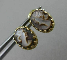 ANTIQUE 14KT YELLOW GOLD 3D HANDCRAFTED LADY CAMEO OVAL STUD EARRINGS #25295