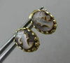 ANTIQUE 14KT YELLOW GOLD 3D HANDCRAFTED LADY CAMEO OVAL STUD EARRINGS #25295
