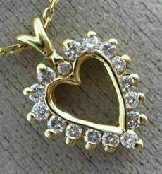 ESTATE .16CT DIAMOND 14KT YELLOW GOLD 3D CLASSIC OPEN HEART LOVE PENDANT #22976