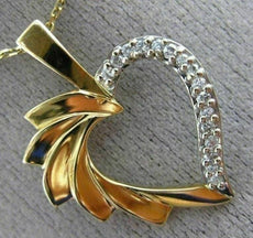 ESTATE .15CT DIAMOND 14KT WHITE & YELLOW GOLD CLASSIC OPEN HEART PENDANT #20162