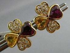 ANTIQUE 2.85CT DIAMOND & MULTI GEM 18KT YELLOW GOLD DOUBLE HEART EARRINGS #2875