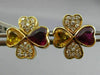 ANTIQUE 2.85CT DIAMOND & MULTI GEM 18KT YELLOW GOLD DOUBLE HEART EARRINGS #2875