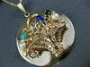 ANTIQUE LARGE AAA MULTI GEM & PEARL 14KT YELLOW GOLD FLOWER BASKET PENDANT #1237