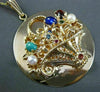 ANTIQUE LARGE AAA MULTI GEM & PEARL 14KT YELLOW GOLD FLOWER BASKET PENDANT #1237