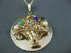 ANTIQUE LARGE AAA MULTI GEM & PEARL 14KT YELLOW GOLD FLOWER BASKET PENDANT #1237