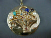 ANTIQUE LARGE AAA MULTI GEM & PEARL 14KT YELLOW GOLD FLOWER BASKET PENDANT #1237