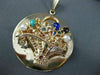 ANTIQUE LARGE AAA MULTI GEM & PEARL 14KT YELLOW GOLD FLOWER BASKET PENDANT #1237