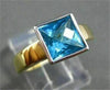 ESTATE WIDE 2.0CT AAA EXTRA FACET BLUE TOPAZ 14K TWO TONE GOLD SQUARE RING #1018