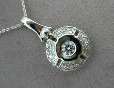ANTIQUE .85CT ROUND DIAMOND 18KT WHITE GOLD CIRCLE SOLITAIRE PENDANT CHAIN #6403