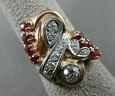 ANTIQUE 1.43CT OLD EURO CUT DIAMOND & AAA RUBY 14K WHITE & ROSE GOLD RING #19961