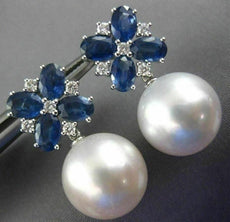 LARGE 5CT DIAMOND & AAA SAPPHIRE SOUTH SEA PEARL 18KT WHITE GOLD FLOWER EARRINGS