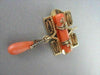 ANTIQUE .14CT ROSE CUT DIAMOND 18KT Y GOLD CORAL & BLACK ENAMEL PIN BROOCH #1892