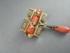 ANTIQUE .14CT ROSE CUT DIAMOND 18KT Y GOLD CORAL & BLACK ENAMEL PIN BROOCH #1892