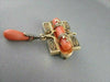 ANTIQUE .14CT ROSE CUT DIAMOND 18KT Y GOLD CORAL & BLACK ENAMEL PIN BROOCH #1892