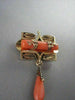 ANTIQUE .14CT ROSE CUT DIAMOND 18KT Y GOLD CORAL & BLACK ENAMEL PIN BROOCH #1892