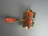 ANTIQUE .14CT ROSE CUT DIAMOND 18KT Y GOLD CORAL & BLACK ENAMEL PIN BROOCH #1892