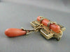 ANTIQUE .14CT ROSE CUT DIAMOND 18KT Y GOLD CORAL & BLACK ENAMEL PIN BROOCH #1892