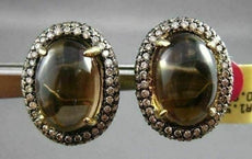 ANTIQUE LARGE 11.5CT AAA SMOKEY TOPAZ & DIAMOND 18K YELLOW GOLD CLIP ON EARRINGS