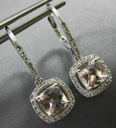 1.84CT AAA WHITE SAPPHIRE & MORGANITE 14KT WHITE GOLD LEVERBACK HANGING EARRINGS