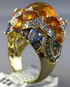25.2CT WHITE CHOCOLATE FANCY DIAMOND AAA SAPPHIRE & CITRINE 14K YELLOW GOLD RING