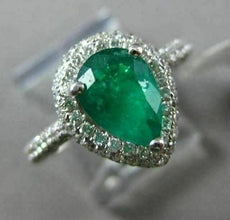 2.14CT DIAMOND & AAA EMERALD 14KT WHITE GOLD 3D HALO PEAR SHAPE ENGAGEMENT RING