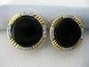 ANTIQUE LARGE 25MM DIAMOND BLACK ONYX 14K WHITE YELLOW GOLD ROUND EARRINGS #752