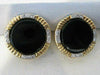 ANTIQUE LARGE 25MM DIAMOND BLACK ONYX 14K WHITE YELLOW GOLD ROUND EARRINGS #752