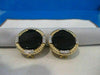 ANTIQUE LARGE 25MM DIAMOND BLACK ONYX 14K WHITE YELLOW GOLD ROUND EARRINGS #752