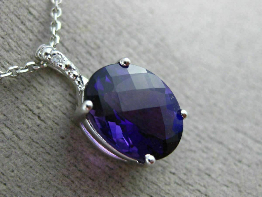 ESTATE 2.71CT DIAMOND EXTRA FACET AMETHYST 14KT WHITE GOLD OVAL FLOATING PENDANT