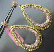 LARGE 5.25CT PINK & FANCY YELLOW DIAMOND 18K YELLOW & ROSE GOLD HANGING EARRINGS