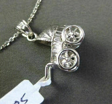 ANTIQUE 14KT WHITE GOLD 3D HANDCRAFTED BABY CARRIAGE FLOATING PENDANT & CHAIN