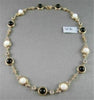 ANTIQUE 41.36CT FILIGREE CIRCLE ONYX & WHITE SAPPHIRE 14KT YELLOW GOLD NECKLACE